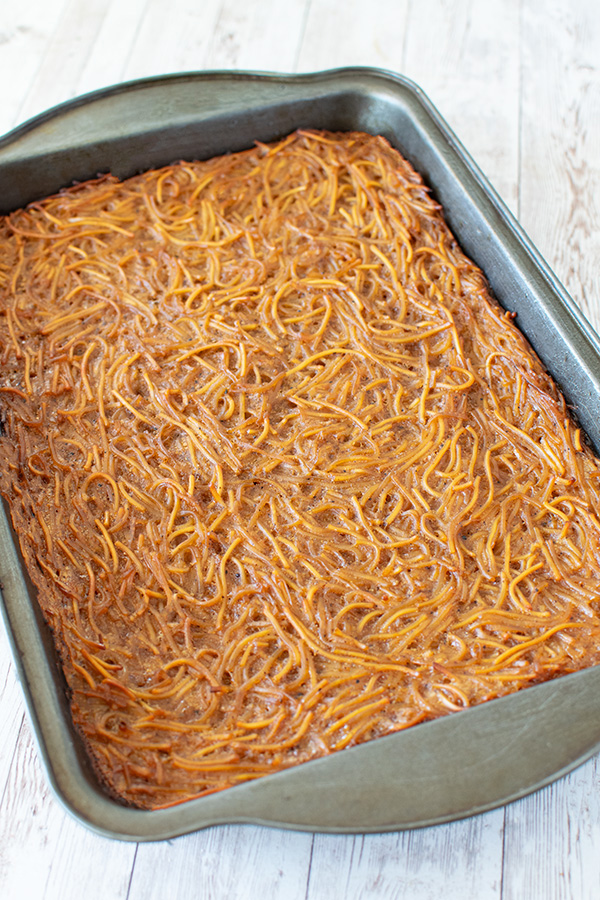 Jerusalem Kugel in a metal rectangular pan