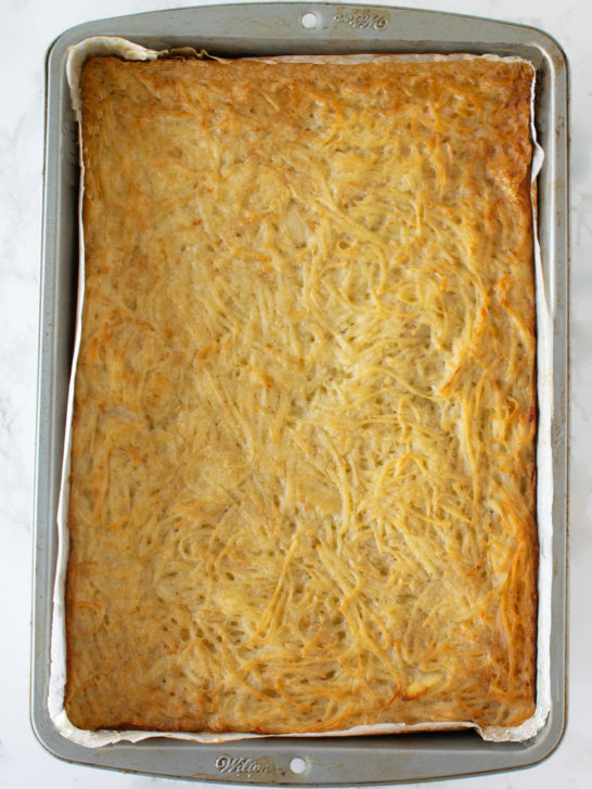 Easy Potato Kugel in a baking pan